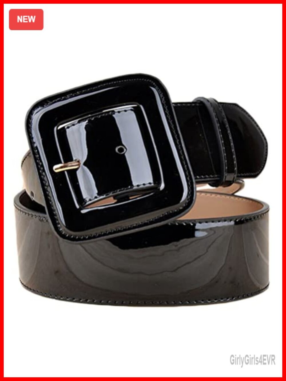 Wide Patent Leather Belt with Square Buckle for Dresses Coats Skirts